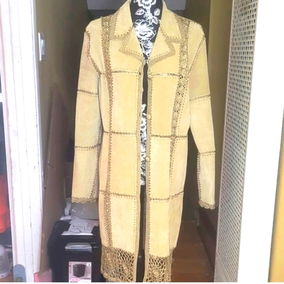 NWOT Hudson Place Leather and Lace Coat. L. - Picture 1 of 7